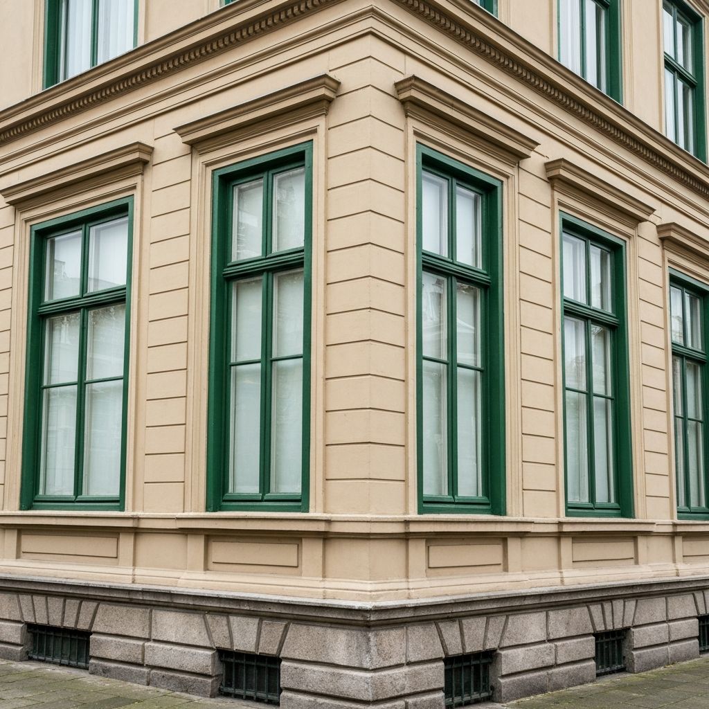 Groene houten kozijnen aan een monumentaal pand in het centrum van Breda